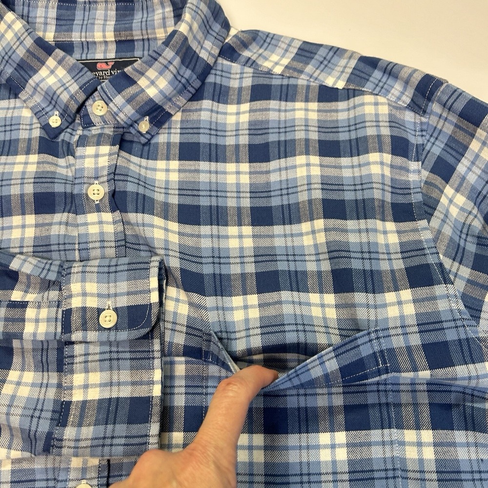 Vineyard Vines Mens Button Down Plaid Shirt XXL Long Sleeve Linen‎ Blend Preppy - Picture 5 of 11